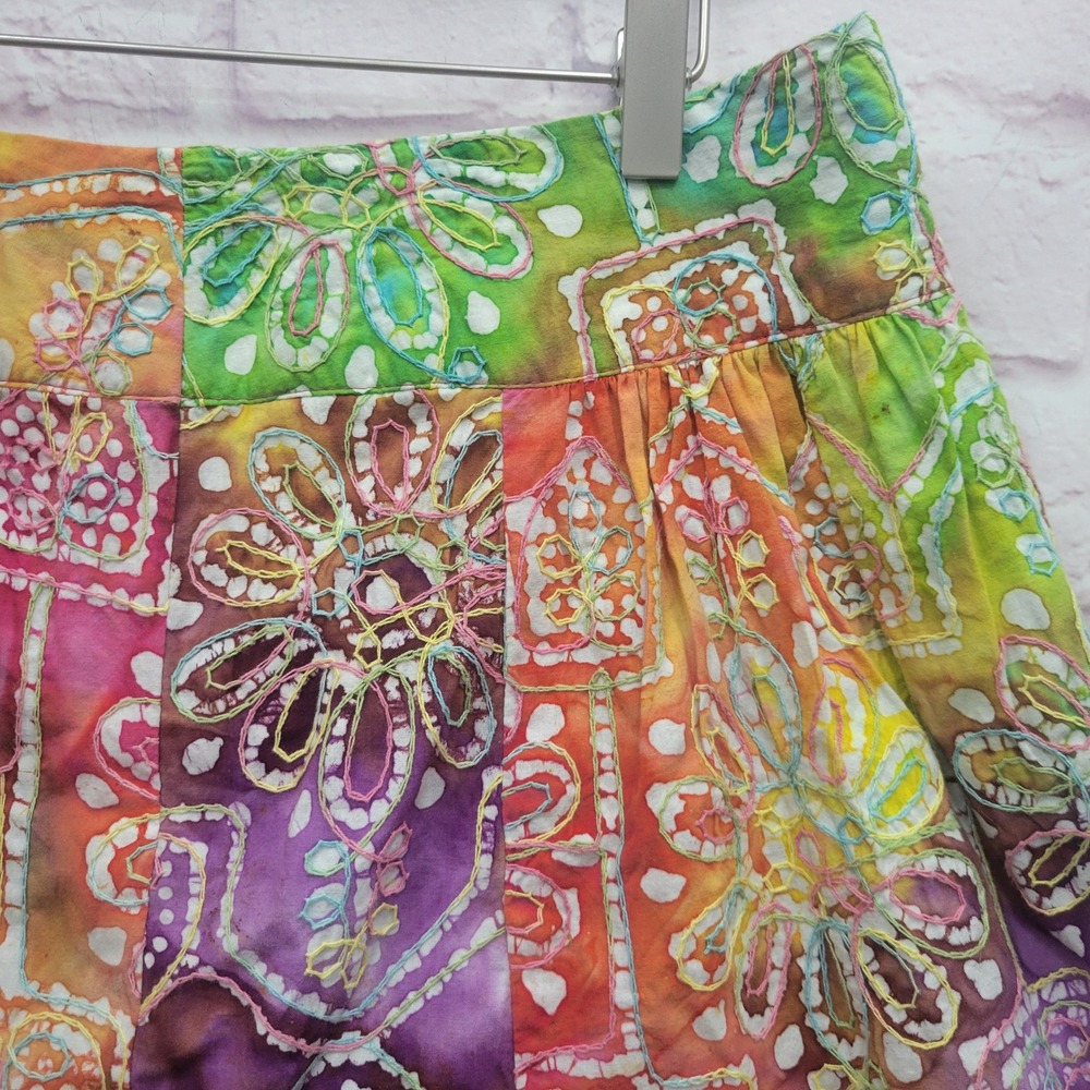 Colorful Batik Kantha Embroidered Mini Size L Boho Hippie Artsy Festival Gorp - Picture 3 of 8